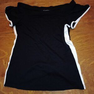 Womens INC International Concepts Varsity Black White Stripe Top Size Small